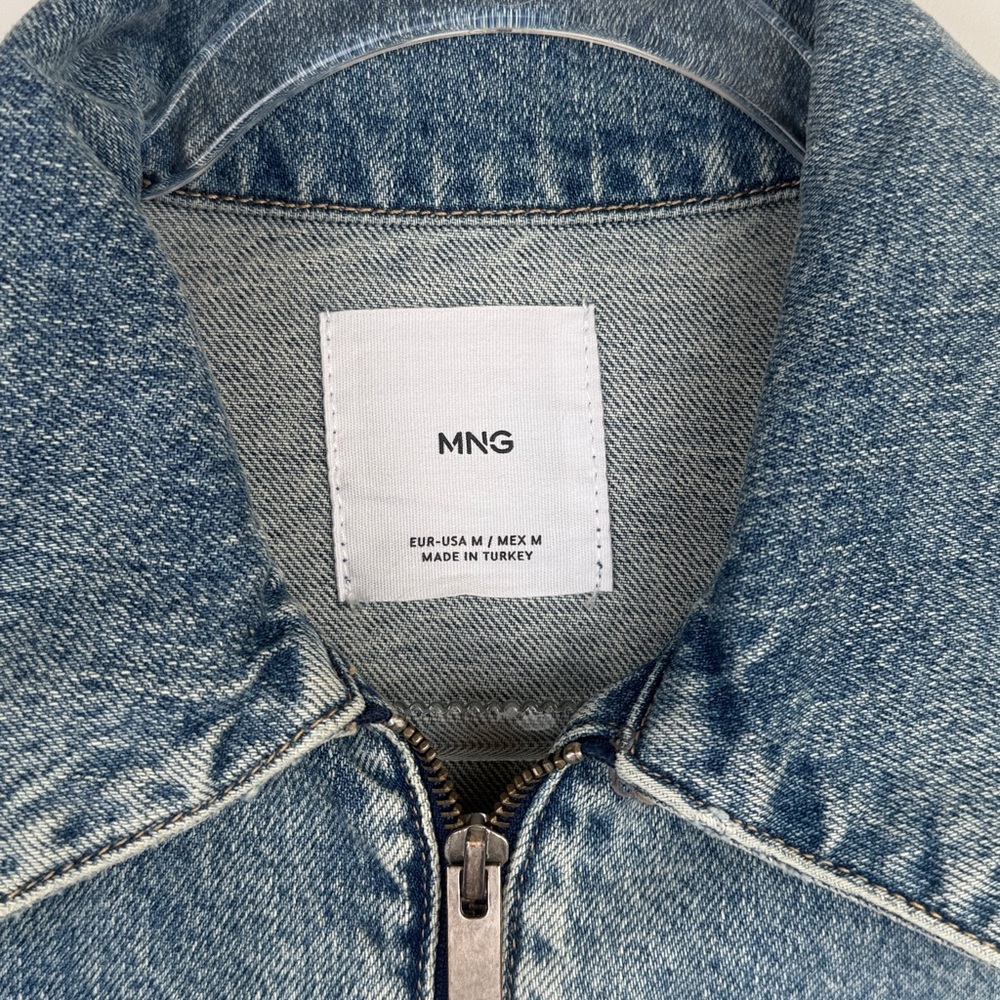 Mango Denim Cropped Bomber Jacket in Medium Vintage Blue Size Medium - Picture 6 of 10